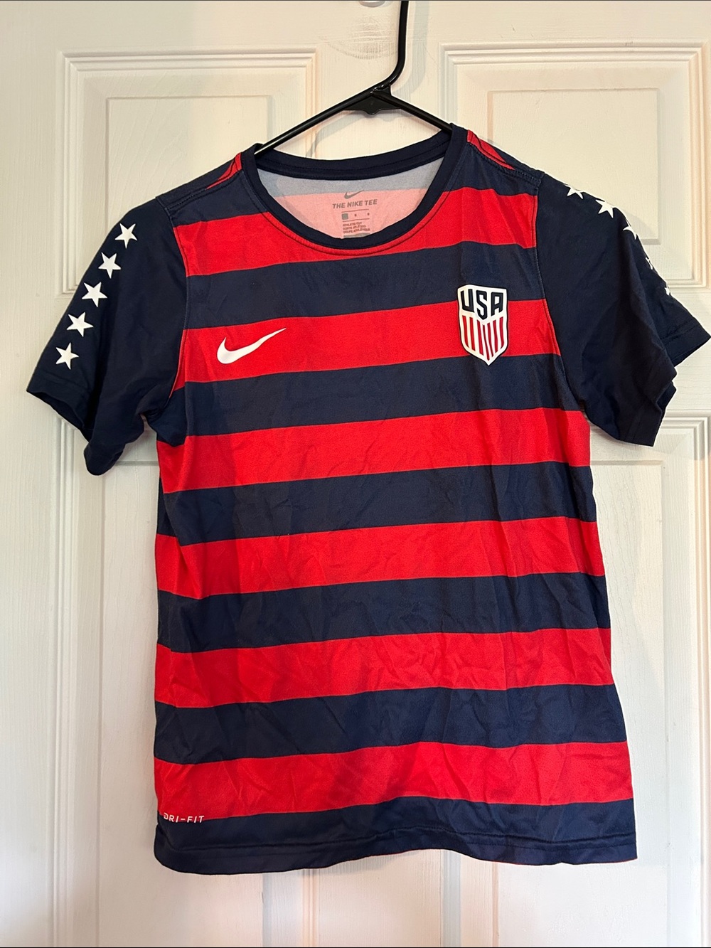 Nike Kids Red & Navy USA Striped Soccer Dri-Fit Tee